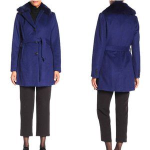 Women’s Blue Andrew Marc Wool Blend Detachable Fox Fur Collar Size 10